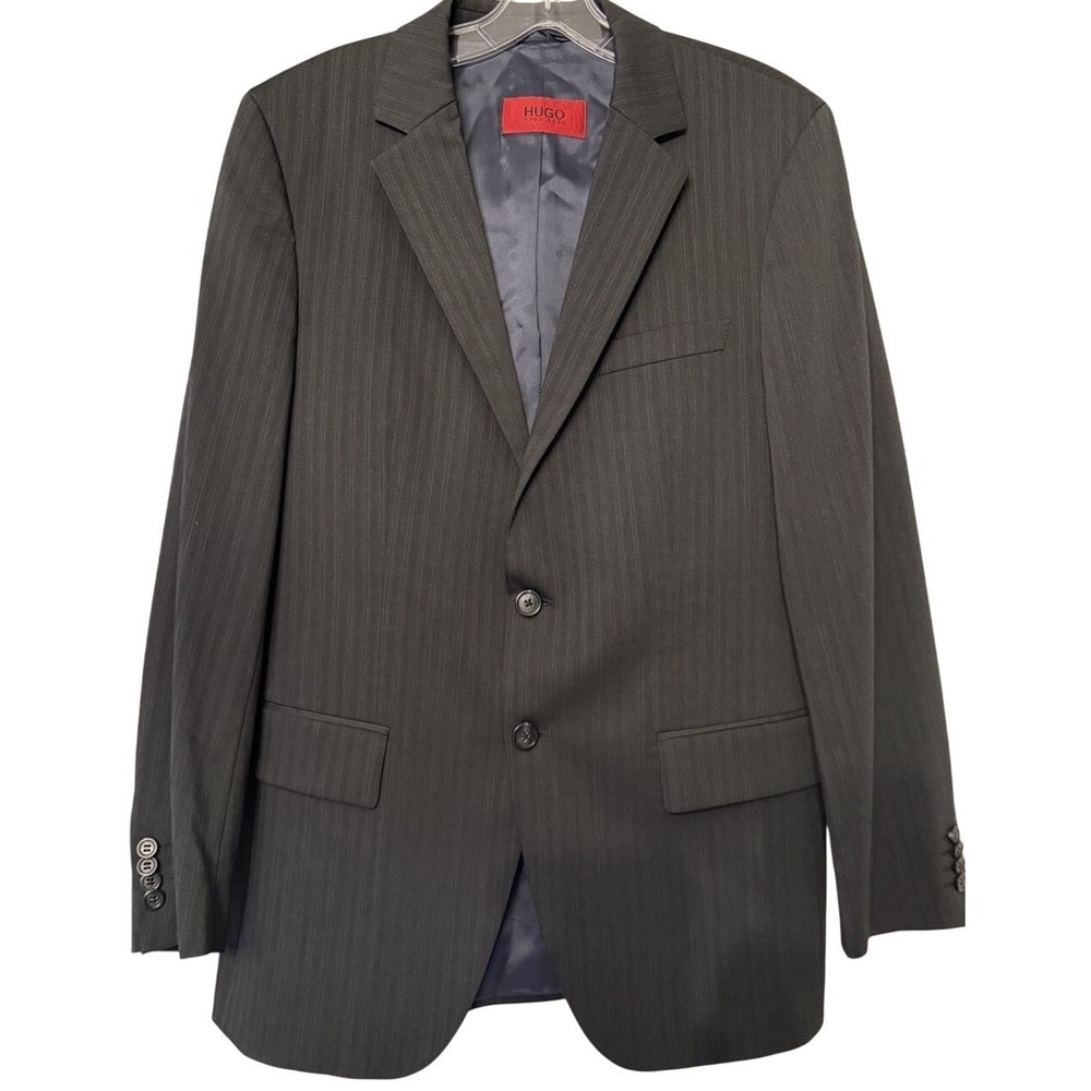 HUGO BOSS Aamon/Hago Men's Charcoal Pinstripe Wool Suit Blazer Size 46 Business - Picture 2 of 16